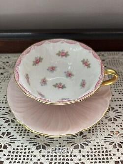 Vtg Shelley Pink Oleander Scalloped Roses Tea Cup Saucer Set Bone China England