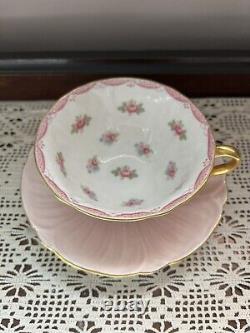 Vtg Shelley Pink Oleander Scalloped Roses Tea Cup Saucer Set Bone China England