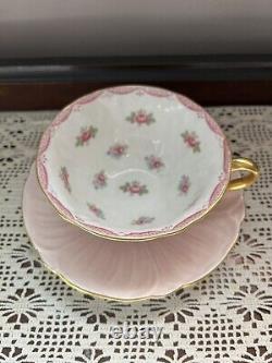 Vtg Shelley Pink Oleander Scalloped Roses Tea Cup Saucer Set Bone China England