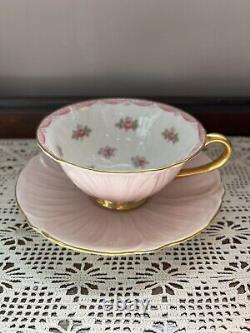 Vtg Shelley Pink Oleander Scalloped Roses Tea Cup Saucer Set Bone China England