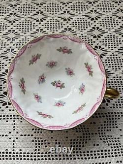 Vtg Shelley Pink Oleander Scalloped Roses Tea Cup Saucer Set Bone China England