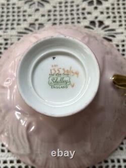 Vtg Shelley Pink Oleander Scalloped Roses Tea Cup Saucer Set Bone China England