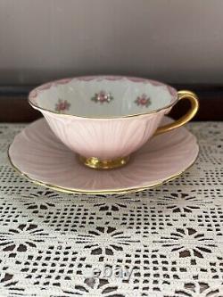 Vtg Shelley Pink Oleander Scalloped Roses Tea Cup Saucer Set Bone China England