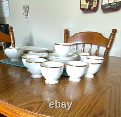 Vtg Wedgewood Bone China White & Gold Rim. Dinner Set Made in England