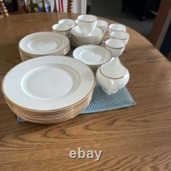 Vtg Wedgewood Bone China White & Gold Rim. Dinner Set Made in England