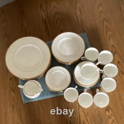 Vtg Wedgewood Bone China White & Gold Rim. Dinner Set Made in England