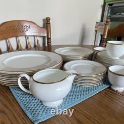 Vtg Wedgewood Bone China White & Gold Rim. Dinner Set Made in England
