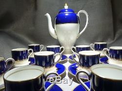 WEDGWOOD ROYAL COFFEE BONE CHINA TEA SET ENGLAND W1029 POT CUP Cobalt Blue White
