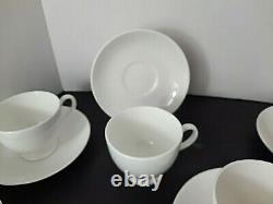 Wedgewood England White Leigh Footed Cup & Saucer Bone China Set of 8