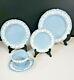 Wedgewood Queensware Lavender Blue Embossed China 5 piece place setting England