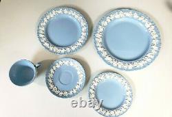 Wedgewood Queensware Lavender Blue Embossed China 5 piece place setting England