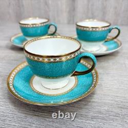 Wedgewood Ulander Turquoise Cup Set of 3 England Bone China Saucer Elegant