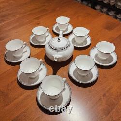 Wedgwood Amherst Platinum Trim Bone China 8 Cup Tea Set Teapot Victoria Mint
