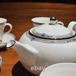 Wedgwood Amherst Platinum Trim Bone China 8 Cup Tea Set Teapot Victoria Mint