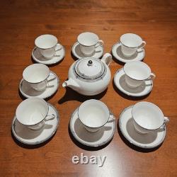 Wedgwood Amherst Platinum Trim Bone China 8 Cup Tea Set Teapot Victoria Mint