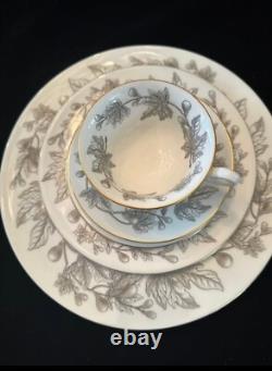Wedgwood Ashford 5 piece service for 12 missing one cup Bone china England Gray