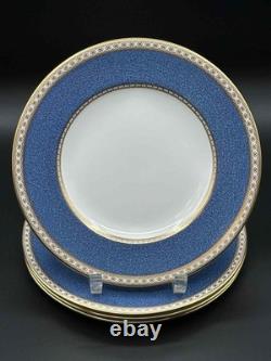 Wedgwood Bone China Dinner Plates W2376 Blue Gold Trim 10.5 Set of 4