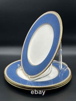 Wedgwood Bone China Dinner Plates W2376 Blue Gold Trim 10.5 Set of 4
