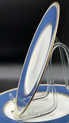 Wedgwood Bone China Dinner Plates W2376 Blue Gold Trim 10.5 Set of 4