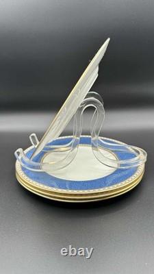 Wedgwood Bone China Dinner Plates W2376 Blue Gold Trim 10.5 Set of 4