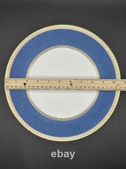 Wedgwood Bone China Dinner Plates W2376 Blue Gold Trim 10.5 Set of 4