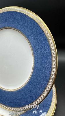 Wedgwood Bone China Dinner Plates W2376 Blue Gold Trim 10.5 Set of 4