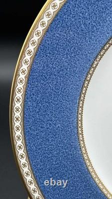 Wedgwood Bone China Dinner Plates W2376 Blue Gold Trim 10.5 Set of 4