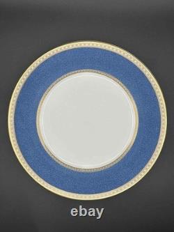 Wedgwood Bone China Dinner Plates W2376 Blue Gold Trim 10.5 Set of 4