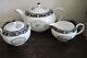 Wedgwood Bone China England Runnymede Blue Tea Set Teapot Creamer Sugar Bowl