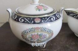 Wedgwood Bone China England Runnymede Blue Tea Set Teapot Creamer Sugar Bowl