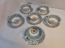 Wedgwood Bone China Florentine Turquoise Teacup & Saucer Set of 6