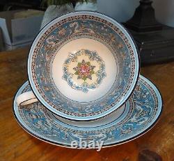 Wedgwood Bone China Florentine Turquoise Teacup & Saucer Set of 6