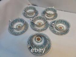 Wedgwood Bone China Florentine Turquoise Teacup & Saucer Set of 6