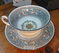 Wedgwood Bone China Florentine Turquoise Teacup & Saucer Set of 6