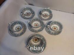 Wedgwood Bone China Florentine Turquoise Teacup & Saucer Set of 6