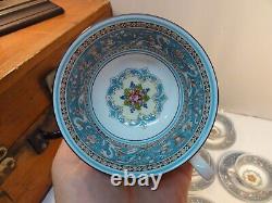 Wedgwood Bone China Florentine Turquoise Teacup & Saucer Set of 6