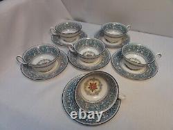 Wedgwood Bone China Florentine Turquoise Teacup & Saucer Set of 6