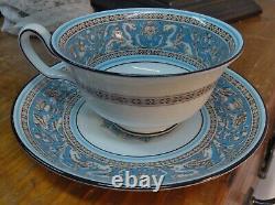 Wedgwood Bone China Florentine Turquoise Teacup & Saucer Set of 6