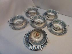 Wedgwood Bone China Florentine Turquoise Teacup & Saucer Set of 6