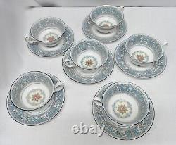 Wedgwood Bone China Florentine Turquoise Teacup & Saucer Set of 6