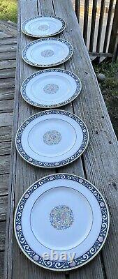 Wedgwood Bone China Runnymede Dark Blue Dinner Plates- set of 5 plates Free Ship