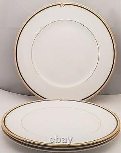Wedgwood CLIO Dinner Plates Set of 4 10.75 Ivory Black Gold Bone China England