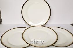 Wedgwood Chester Dinner Plates Green & Gold Bone China England Set of 4