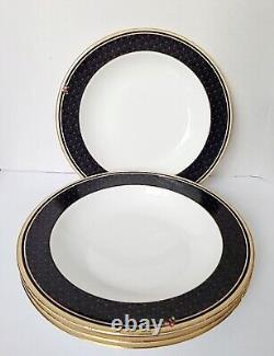 Wedgwood Clio Bone China England Black Rim Soup Plates Set Of 4 / 11 Diameter