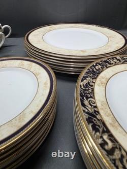 Wedgwood Cornucopia Bone China Dinnerware Set England 1995 Gold Blue 37 Pcs