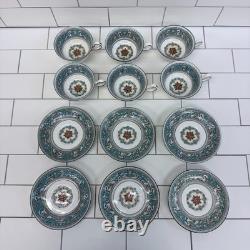 Wedgwood Dinner Set Florentine Turquoise Bone China Dishes, Service For 6 1970s