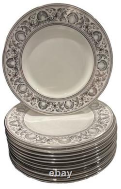 Wedgwood Dolphins Set of (12) 9 Salad Plates Bone China England Platinum Trim