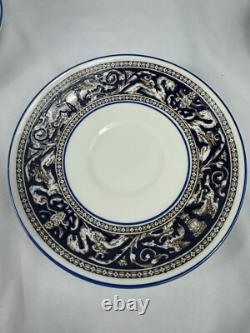 Wedgwood Florentine Marine Blue Set of 12 Tea Cups & Saucers Fine Bone China