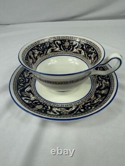 Wedgwood Florentine Marine Blue Set of 12 Tea Cups & Saucers Fine Bone China
