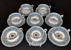Wedgwood Florentine Turquoise Peony Tea Cup Saucer & Plate Trio (8 Sets) W2714